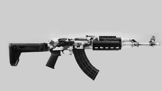 Zastava ZPAP M70 semi-automatic 7.62 rifle, white camo.